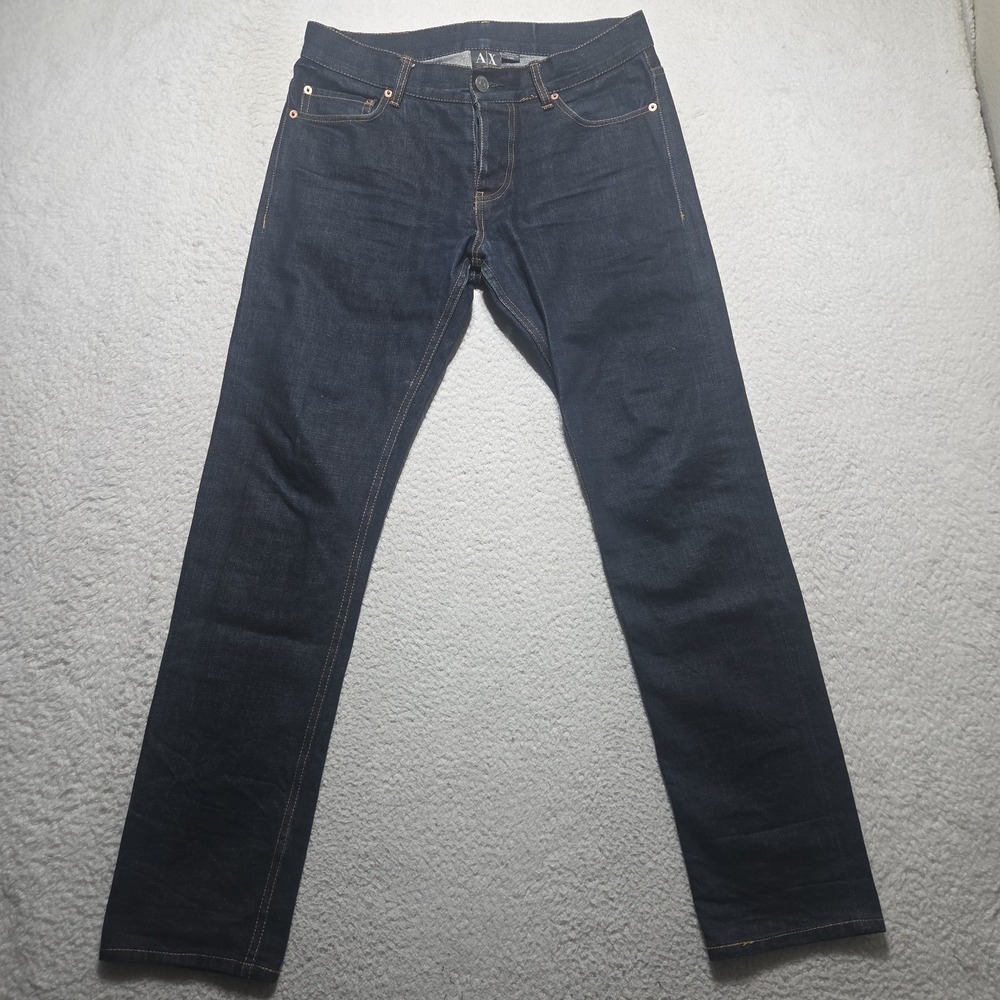 Armani Exchange Jeans Mens 32x32 Blue Denim Pants Selvedge Slim Dark Wash